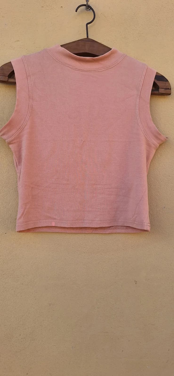 Cropped Rosa sem Mangas com Gola Alta