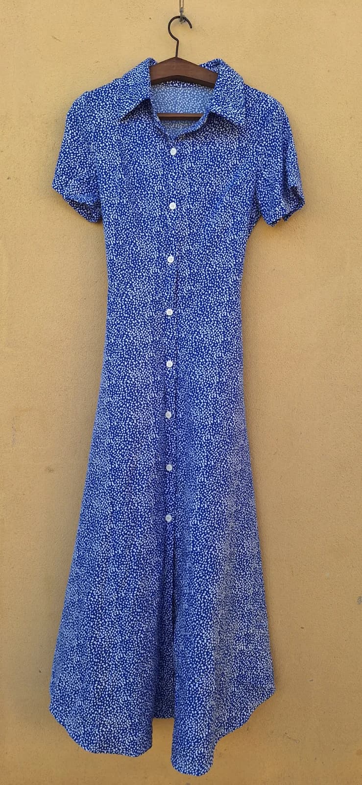 Vestido Chemise Azul com Microestampa Branca