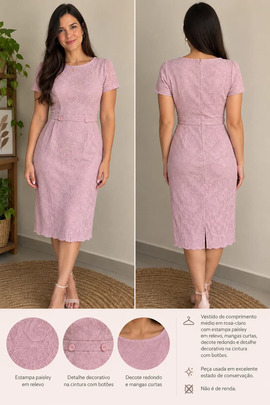 Vestido Rosa-Claro com Estampa Paisley