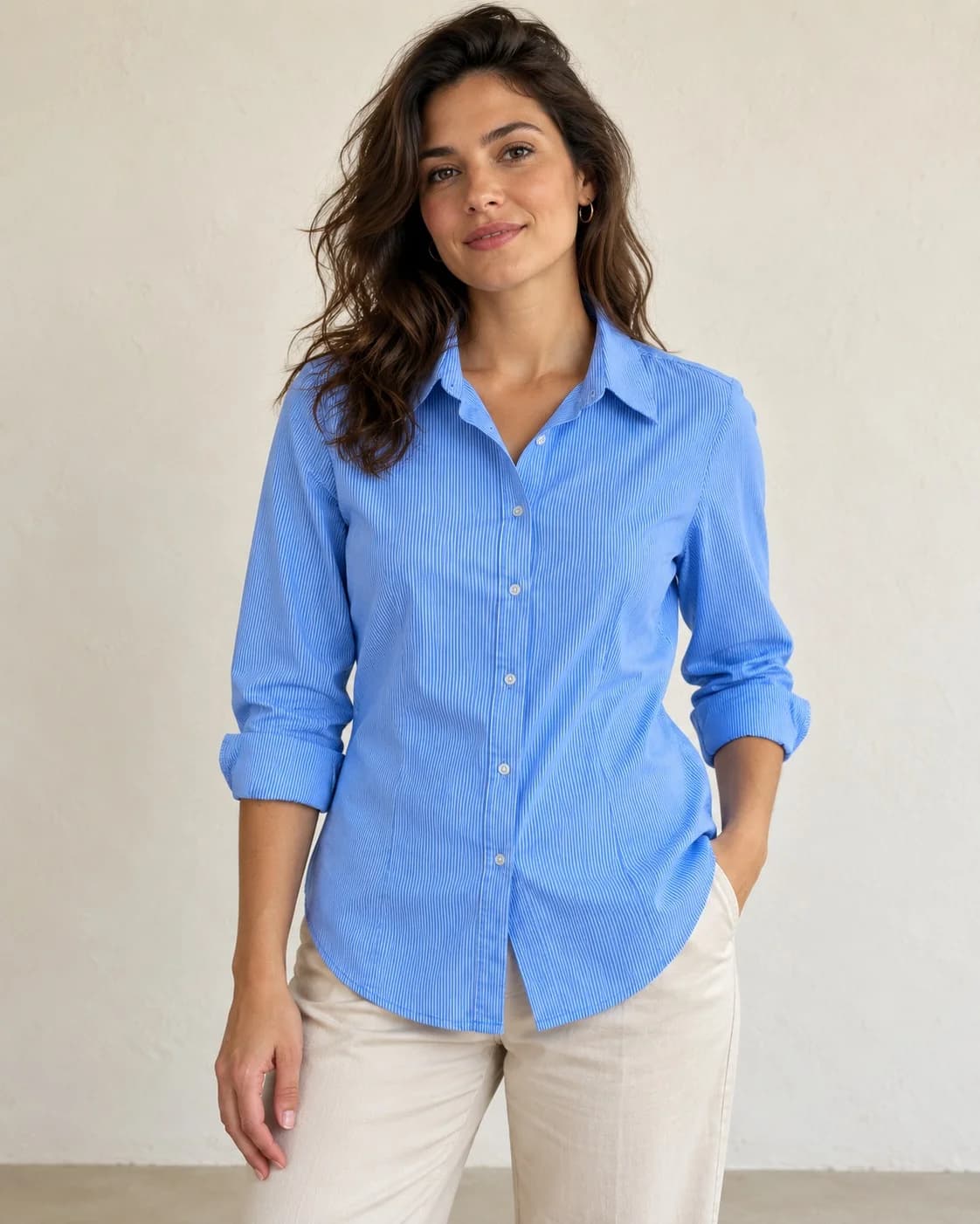Camisa Alongada Azul com Listras