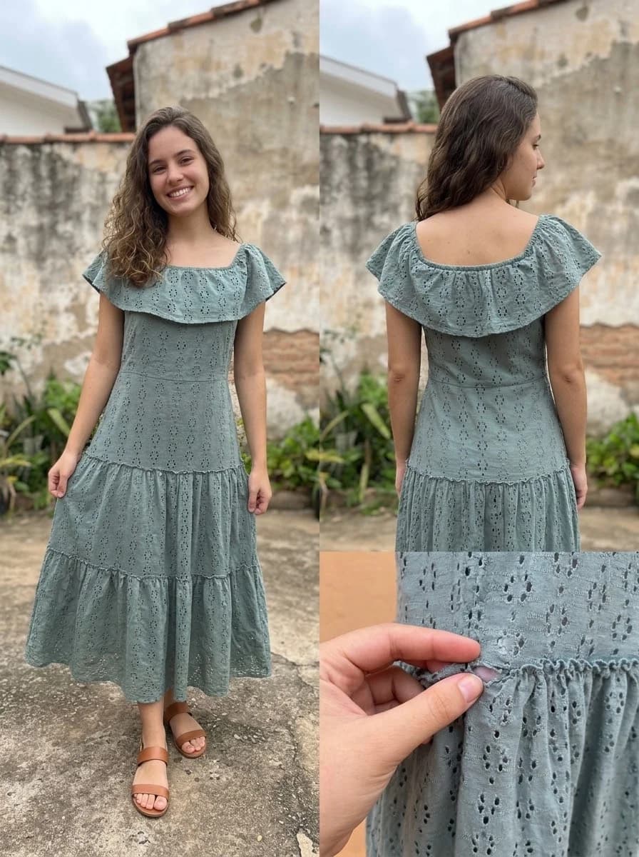 Vestido Midi Verde Sálvia em Laise
