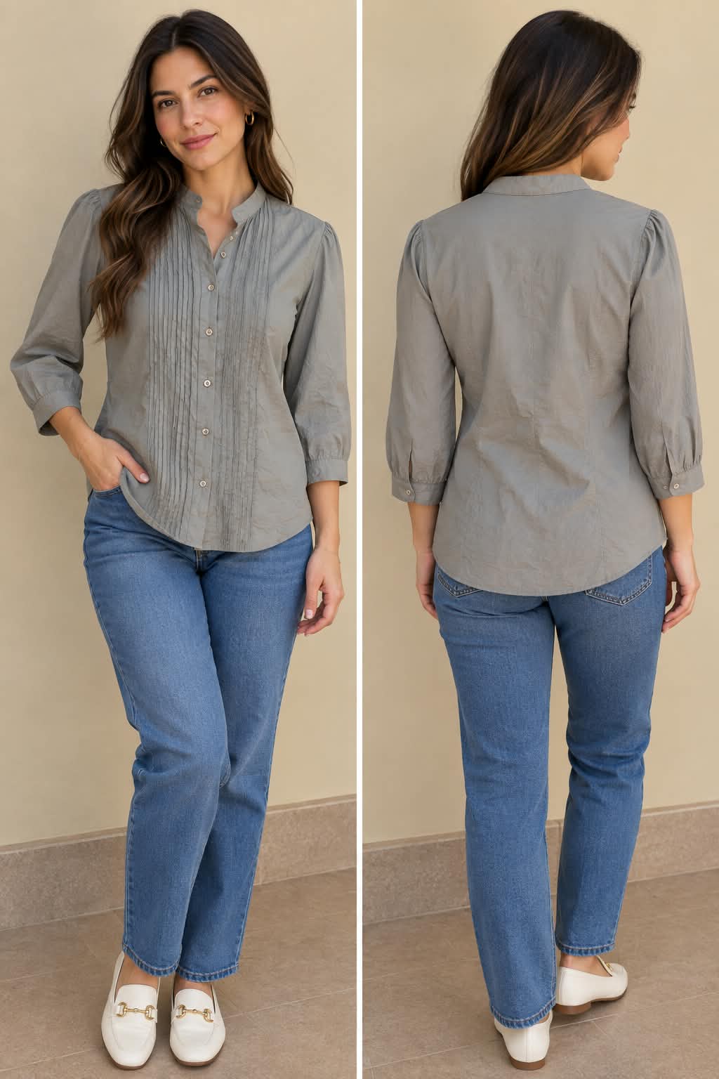 Camisa Cinza com Pregas Frontais